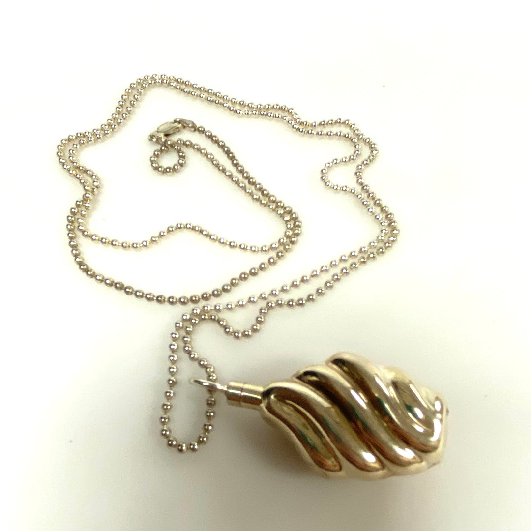 v938 Vintage Sterling Silver "shrimp" Pendant on Silver Ball Chain Necklace 36"
