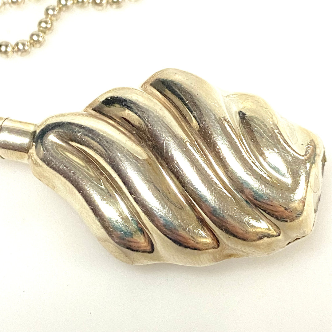 v938 Vintage Sterling Silver "shrimp" Pendant on Silver Ball Chain Necklace 36"