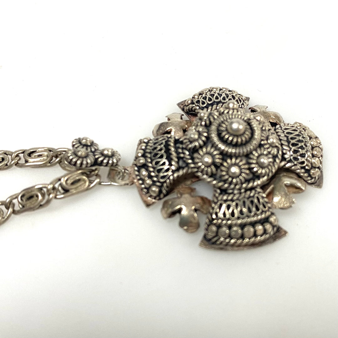 v941 Vintage High-purity Silver Jerusalem Cross Pendant 18" Link Chain Necklace