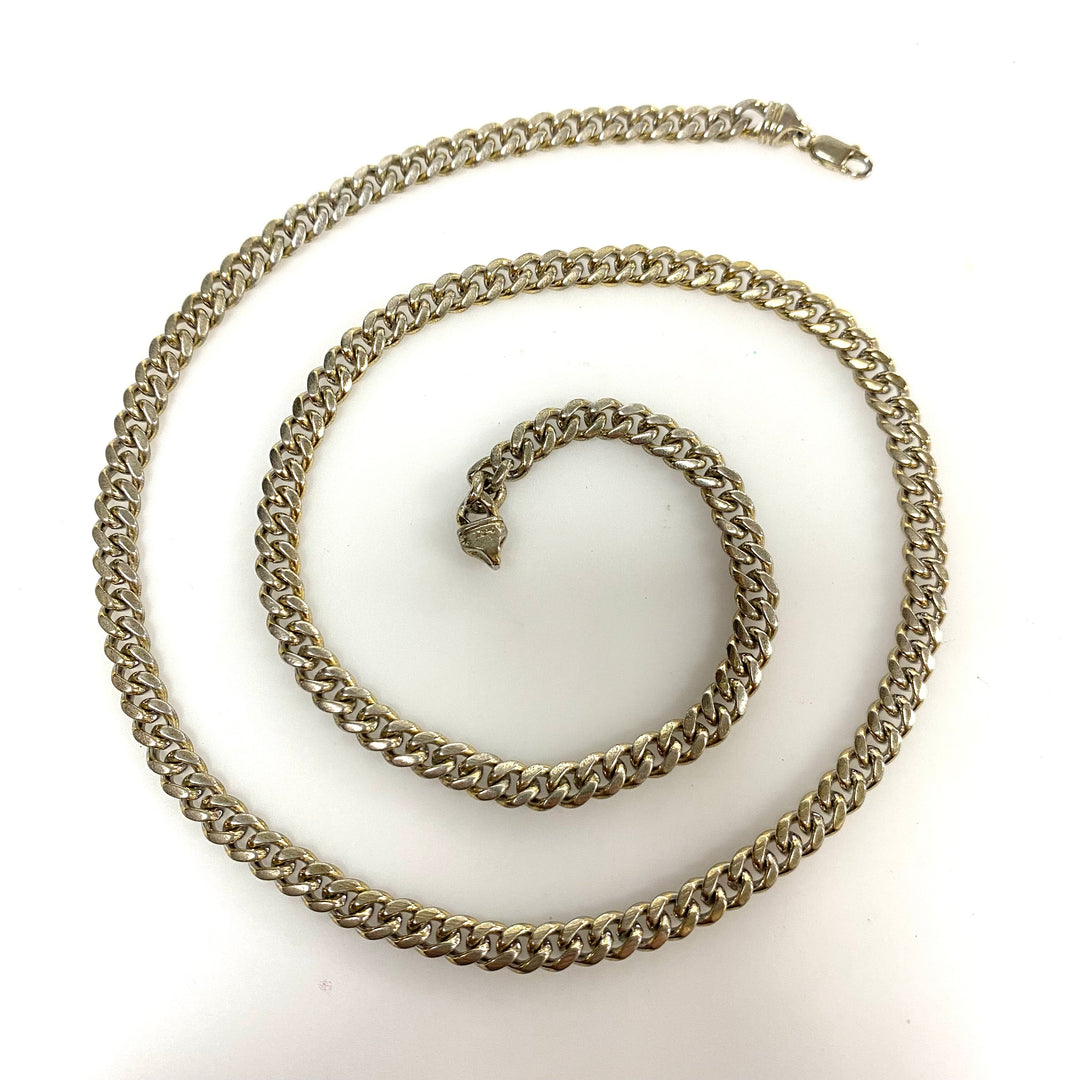 v946 Vintage Sterling Silver 22" Long Cuban Link Chain Necklace