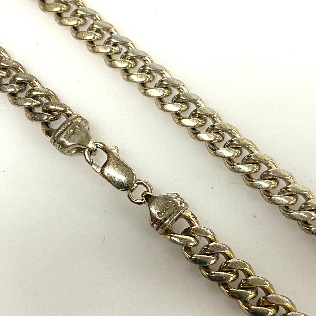 v946 Vintage Sterling Silver 22" Long Cuban Link Chain Necklace