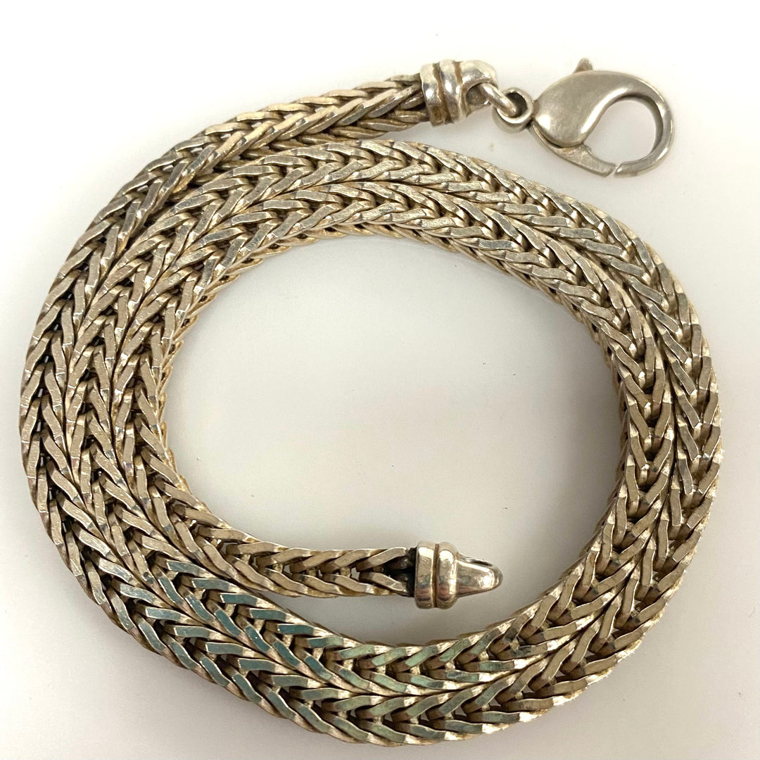 v947 Vintage Sterling Silver 17" Long Spiga or Wheat Style Link Chain Necklace