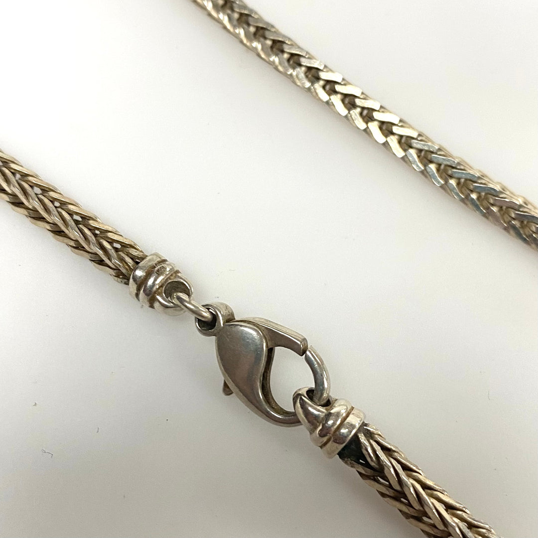 v947 Vintage Sterling Silver 17" Long Spiga or Wheat Style Link Chain Necklace