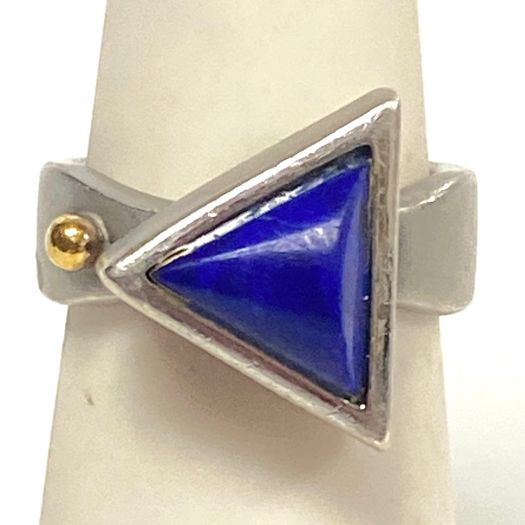 v953 Vintage Sterling Silver Ring Triangular Cabochon Stone Accented Band Ring Size 5.75