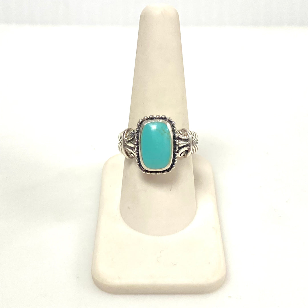 v954 Vintage Southwestern Style Sterling Silver Blue Turquoise Ring Size 8.5
