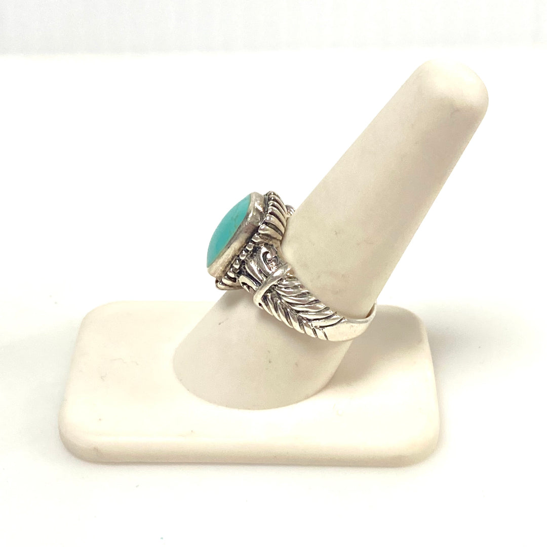 v954 Vintage Southwestern Style Sterling Silver Blue Turquoise Ring Size 8.5