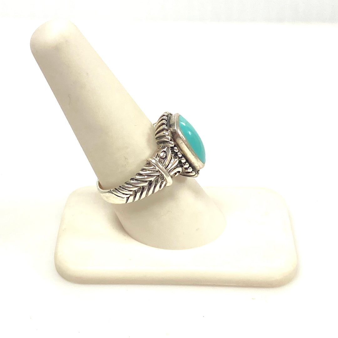v954 Vintage Southwestern Style Sterling Silver Blue Turquoise Ring Size 8.5