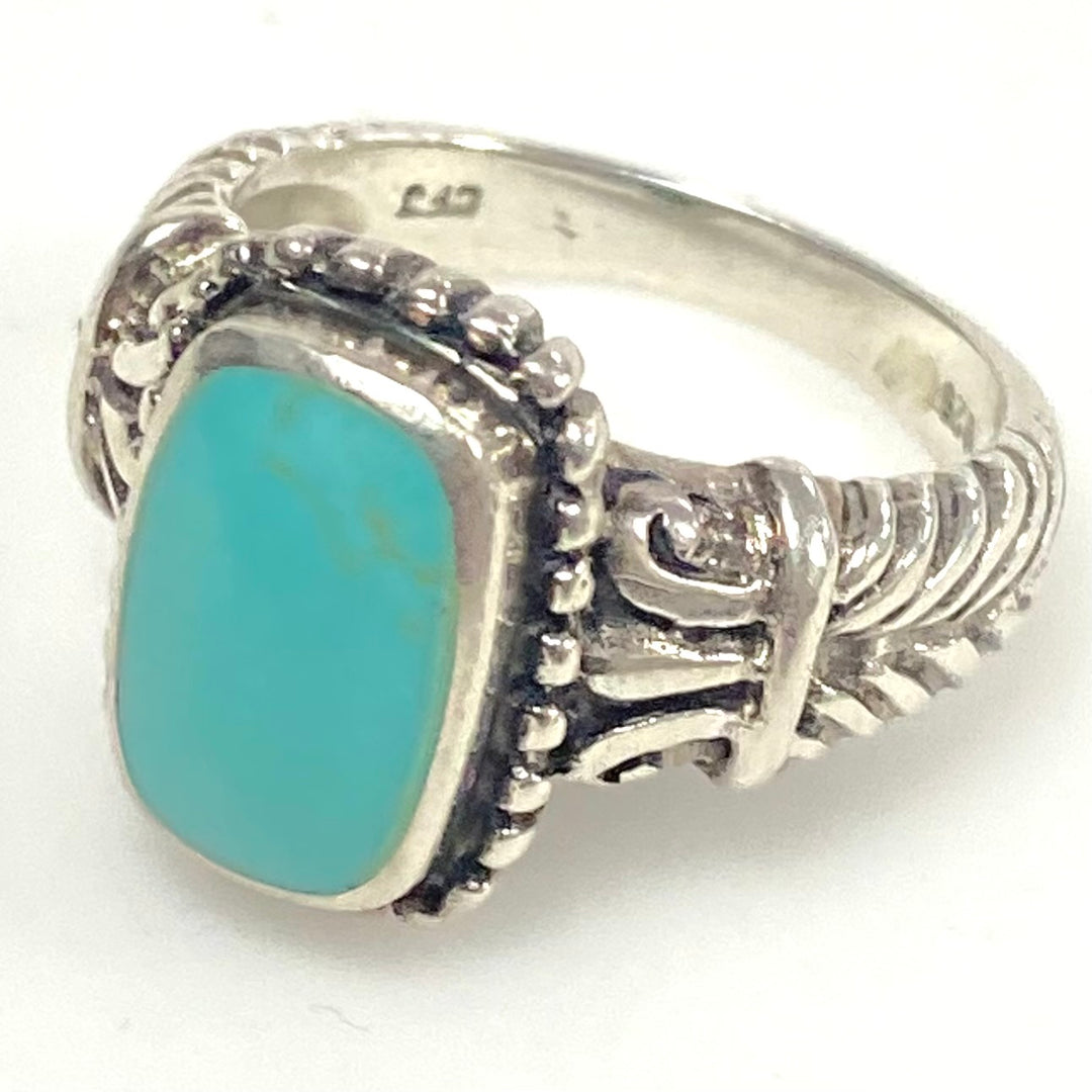 v954 Vintage Southwestern Style Sterling Silver Blue Turquoise Ring Size 8.5