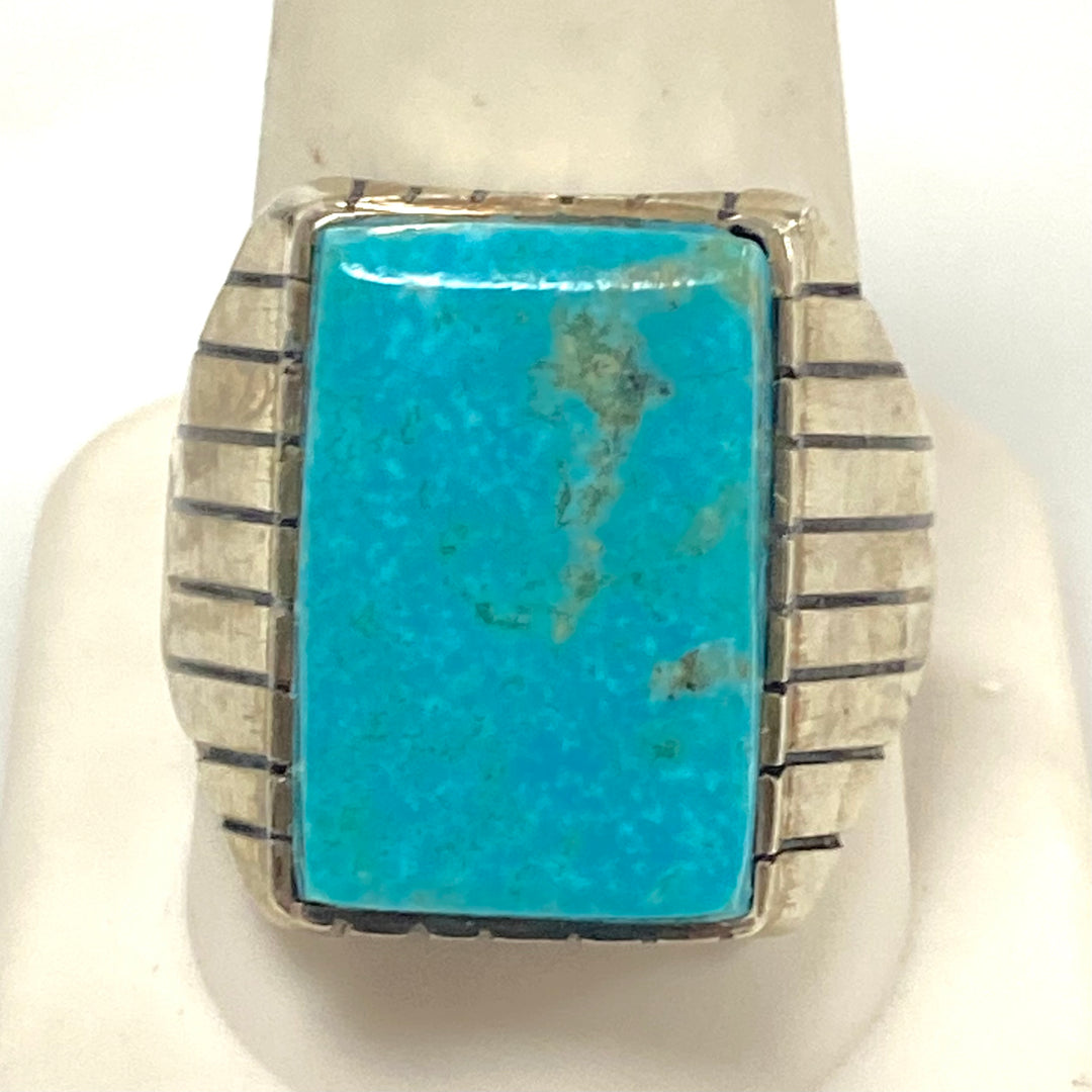 v955 Vintage Navajo Handcrafted Sterling Silver Blue Turquoise Ring Size 11.25