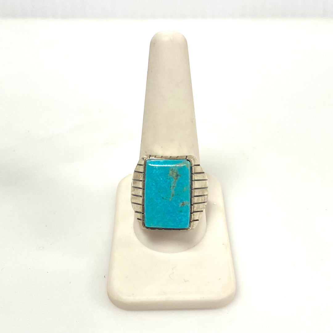 v955 Vintage Navajo Handcrafted Sterling Silver Blue Turquoise Ring Size 11.25