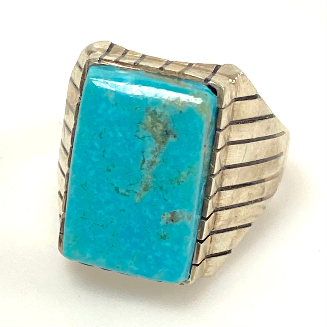 v955 Vintage Navajo Handcrafted Sterling Silver Blue Turquoise Ring Size 11.25