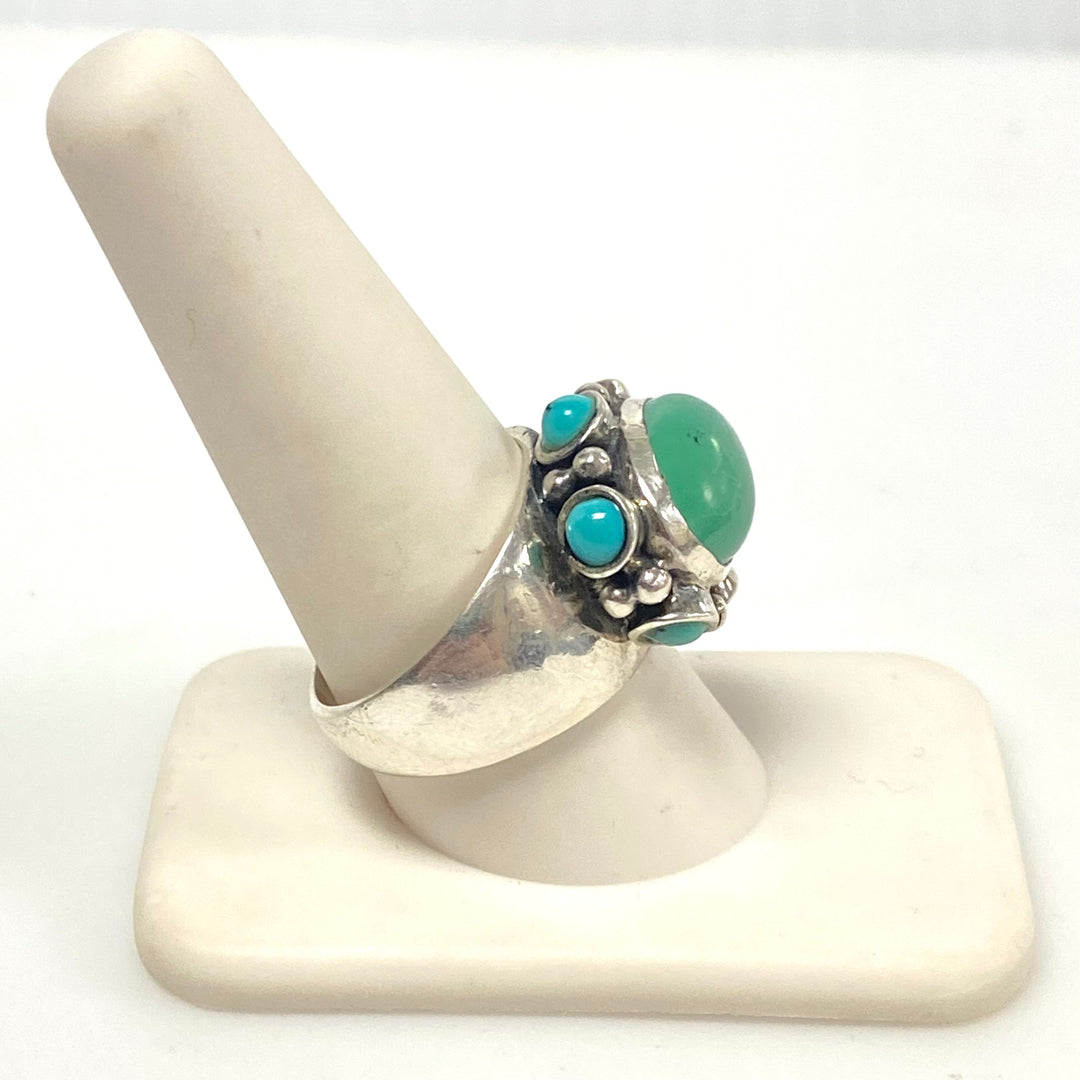 v956 Vintage Native American Style Sterling Silver Turquoise Ring Size 10