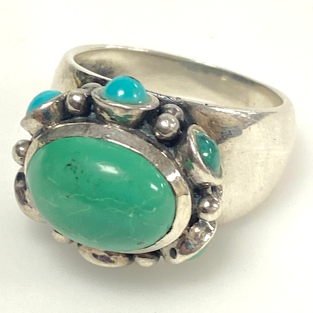 v956 Vintage Native American Style Sterling Silver Turquoise Ring Size 10