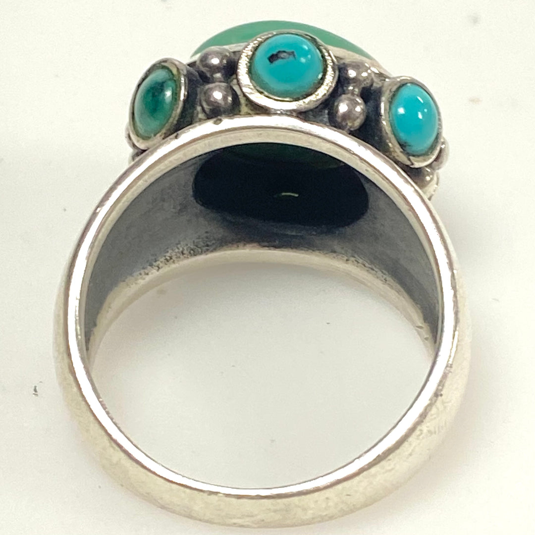 v956 Vintage Native American Style Sterling Silver Turquoise Ring Size 10