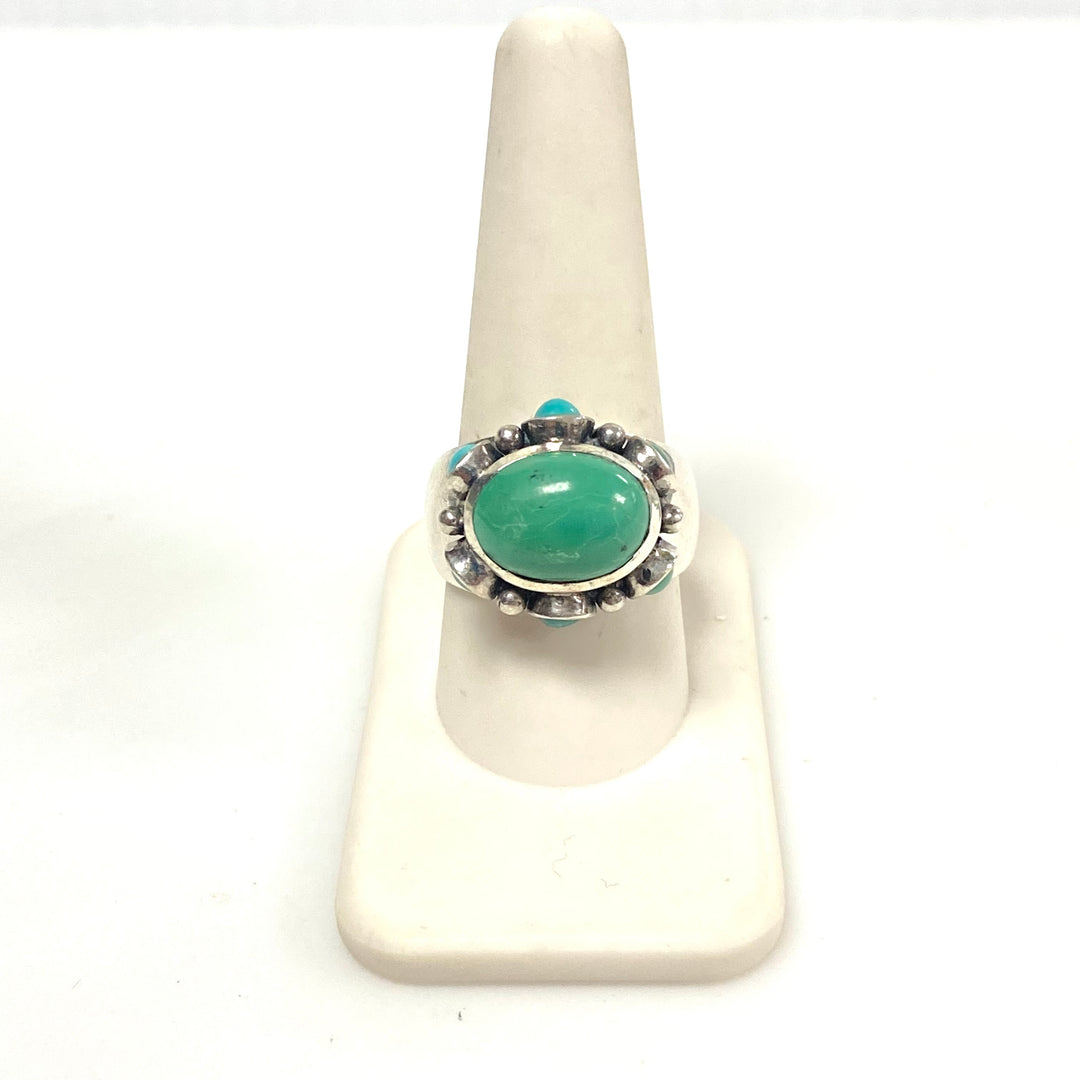 v956 Vintage Native American Style Sterling Silver Turquoise Ring Size 10