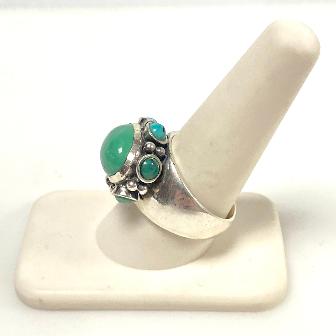 v956 Vintage Native American Style Sterling Silver Turquoise Ring Size 10