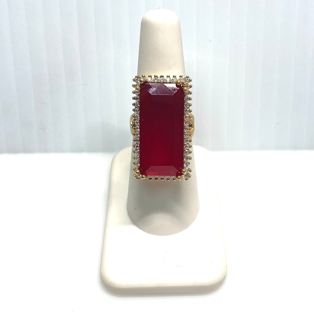 v957 Vintage Two-tone Sterling Silver 925 Large Ruby Red Stone Ring Size 6.5