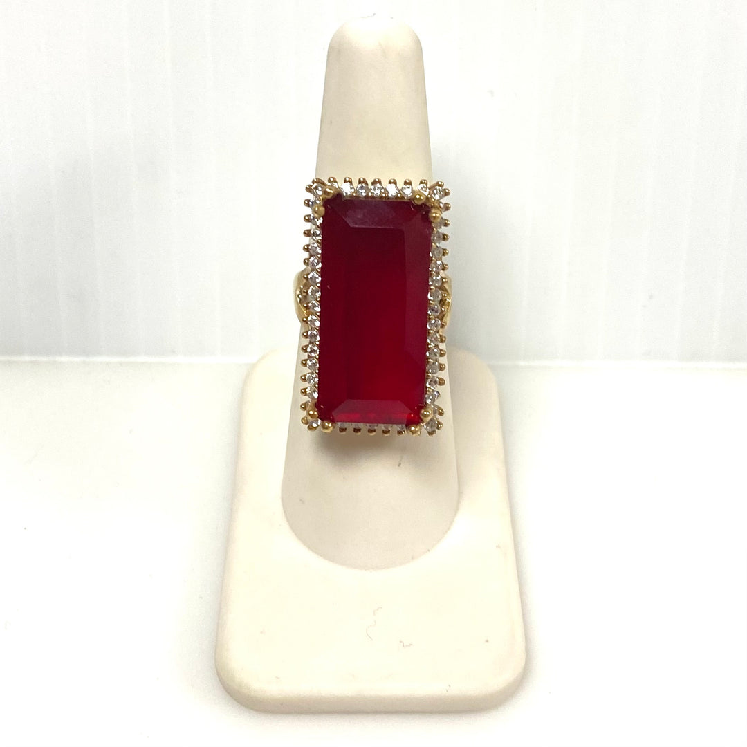 v957 Vintage Two-tone Sterling Silver 925 Large Ruby Red Stone Ring Size 6.5