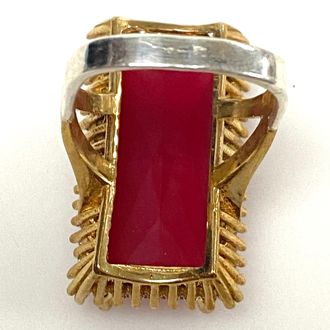 v957 Vintage Two-tone Sterling Silver 925 Large Ruby Red Stone Ring Size 6.5
