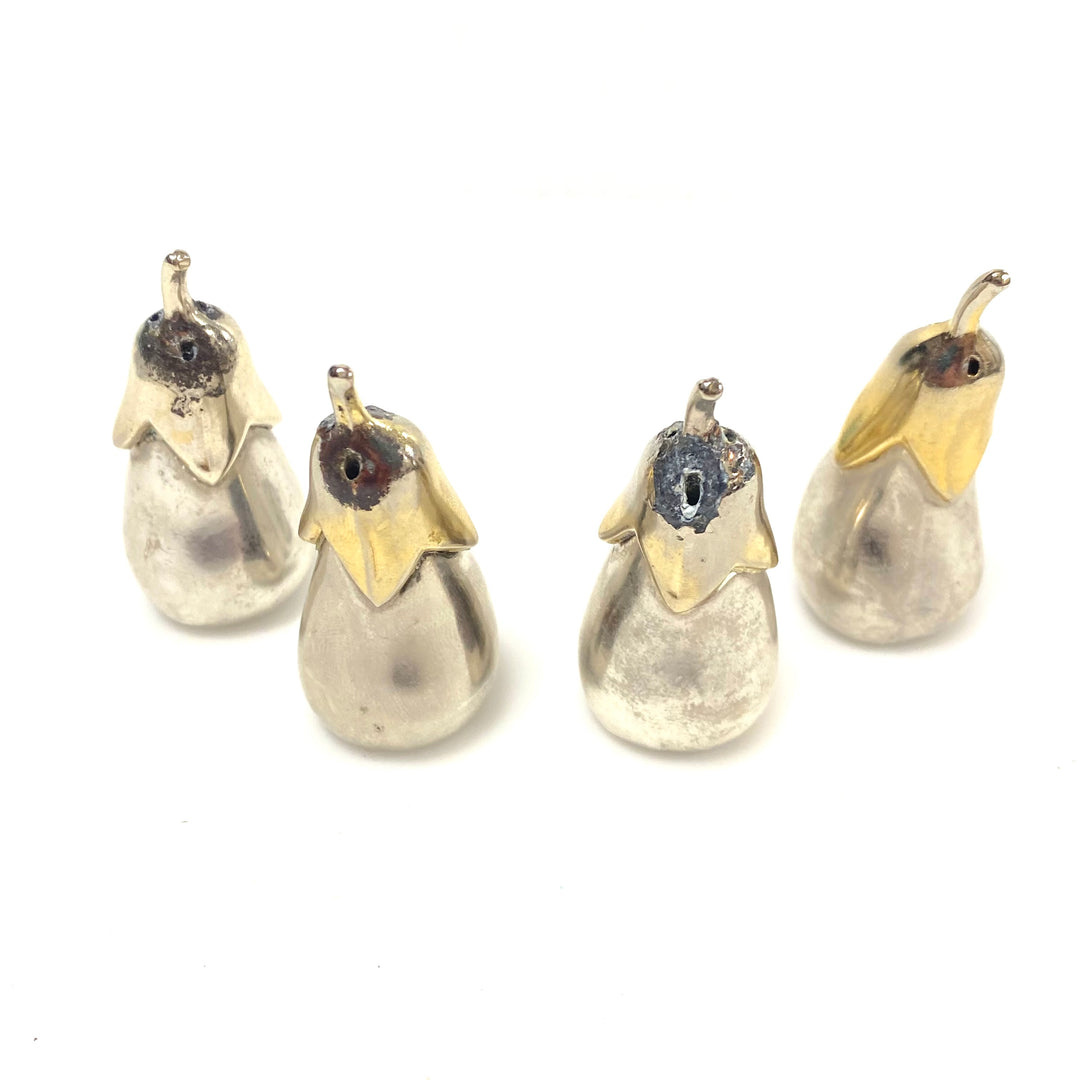 v962 Vintage Set of Four Silver-plated Eggplant-shaped Salt and Pepper Shakers