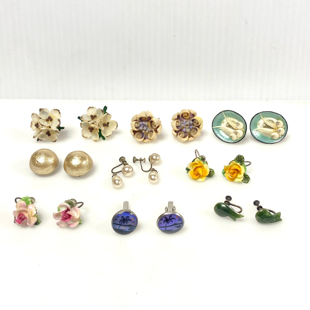 v965 Vintage collection of clip-on screw-back costume earrings cufflinks 9 pairs