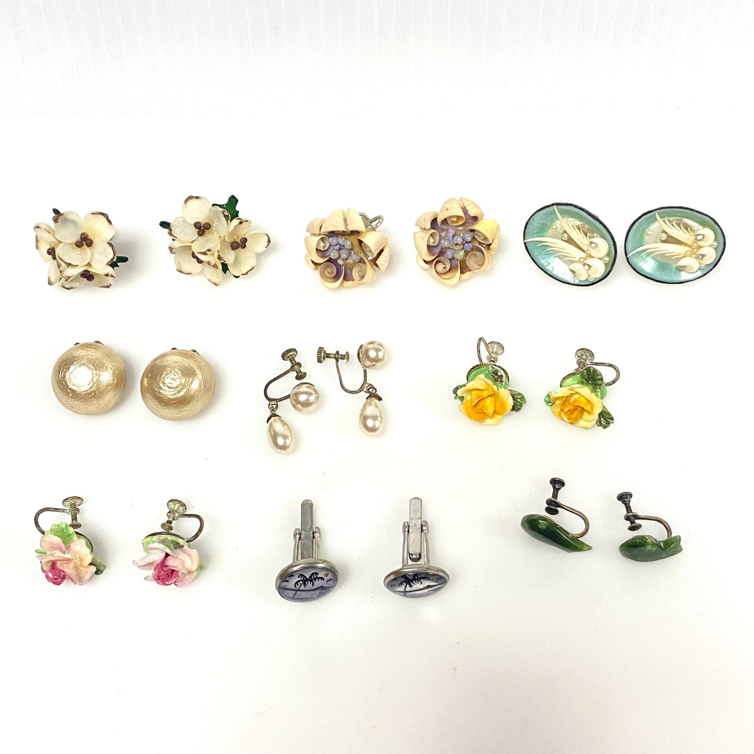 v965 Vintage collection of clip-on screw-back costume earrings cufflinks 9 pairs