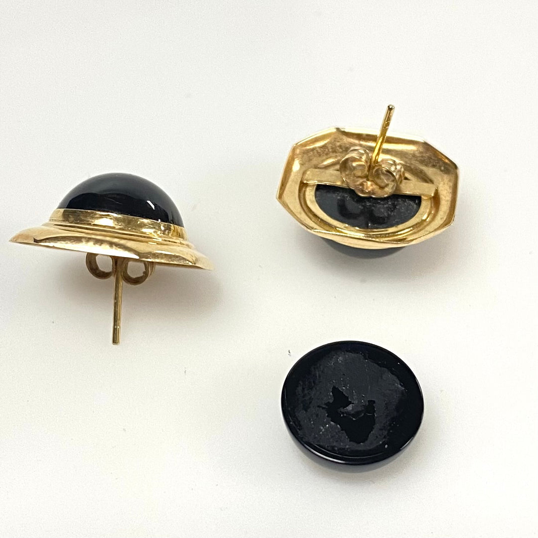 v968 Vintage Collection of Black Onyx and 14k Gold Beaded Necklace and Earrings