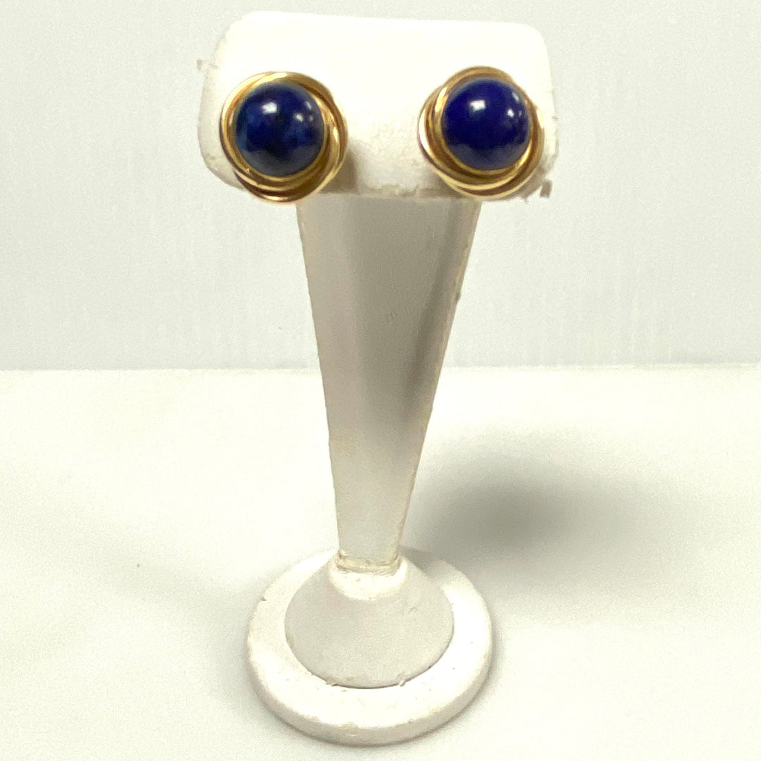 v969  Vintage Blue Lapis Lazuli Bead Necklace 28" Long and Earring Jewelry Set