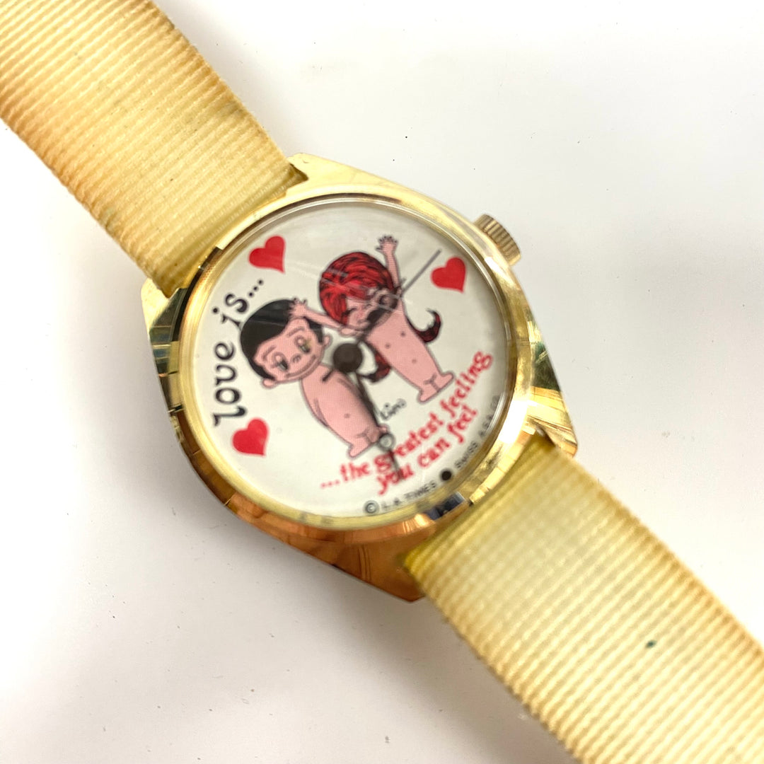 v972 Vintage Mechanical Wrist Watch Swiss Made the "Love Is..." Comic Characters