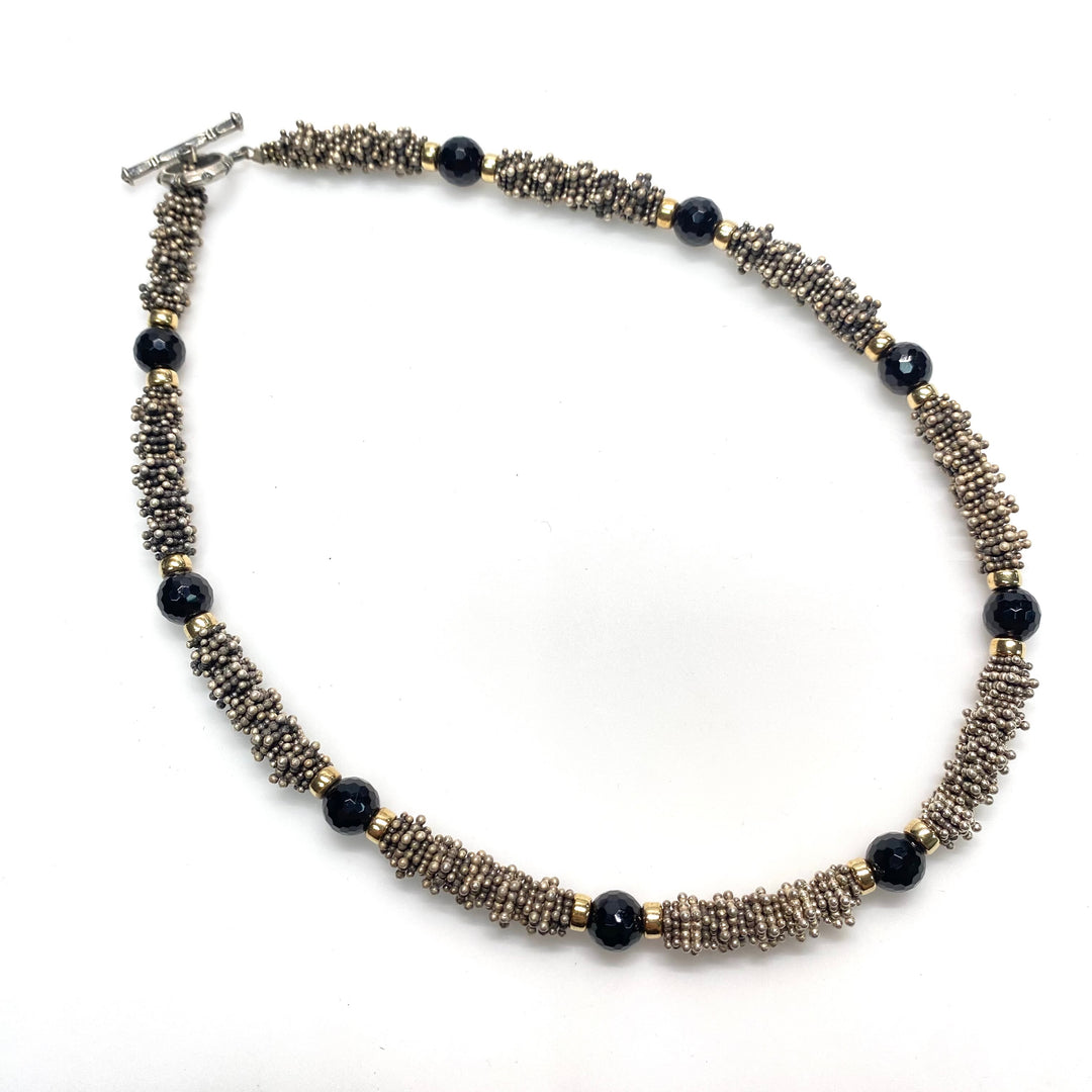v981 Vintage Necklace Matching Drop Earrings Beaded Rope Silver & Gemstones Set