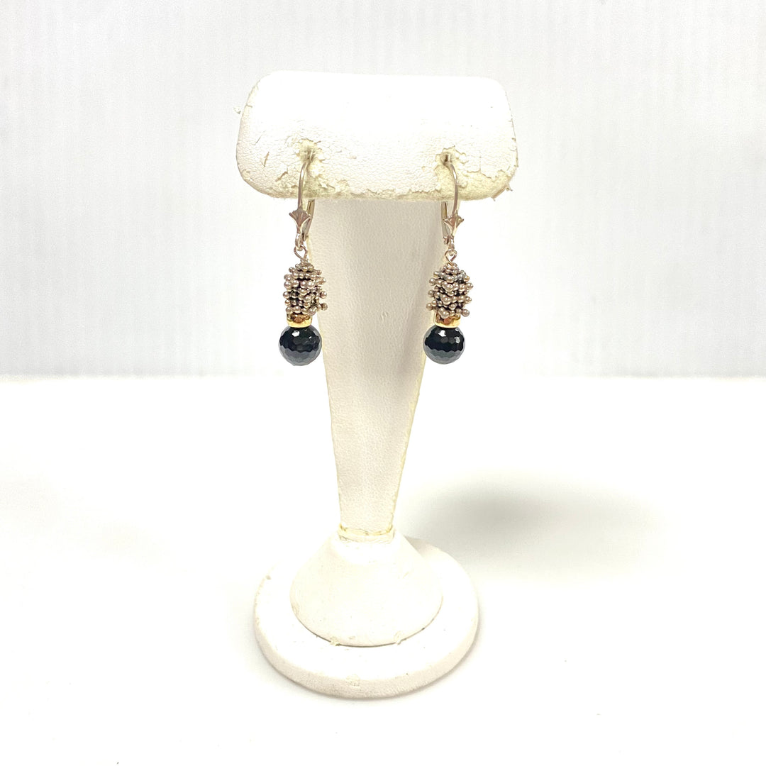 v981 Vintage Necklace Matching Drop Earrings Beaded Rope Silver & Gemstones Set