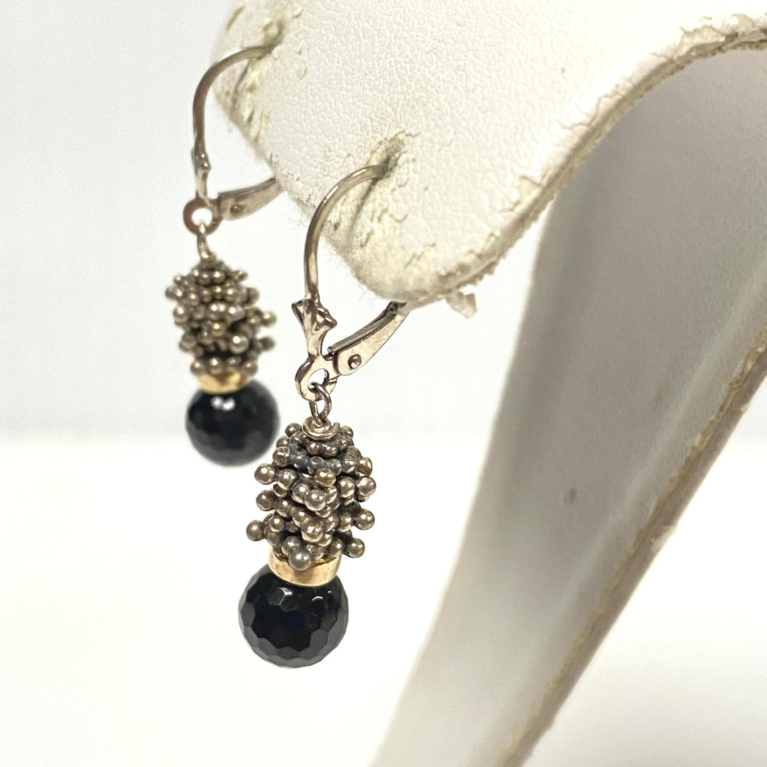 v981 Vintage Necklace Matching Drop Earrings Beaded Rope Silver & Gemstones Set