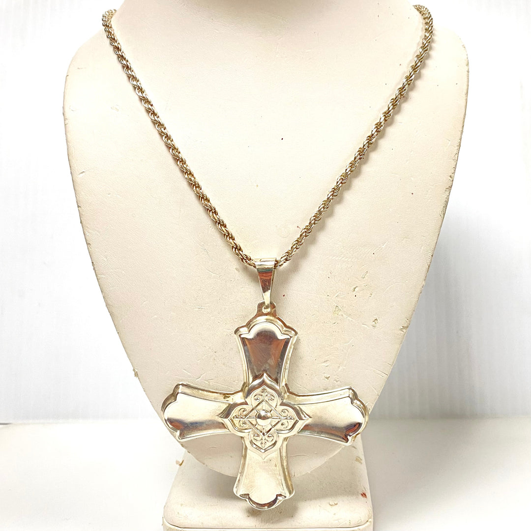 v982 Vintage Sterling Silver Christmas Cross Reed & Barton Pendant 20" Necklace