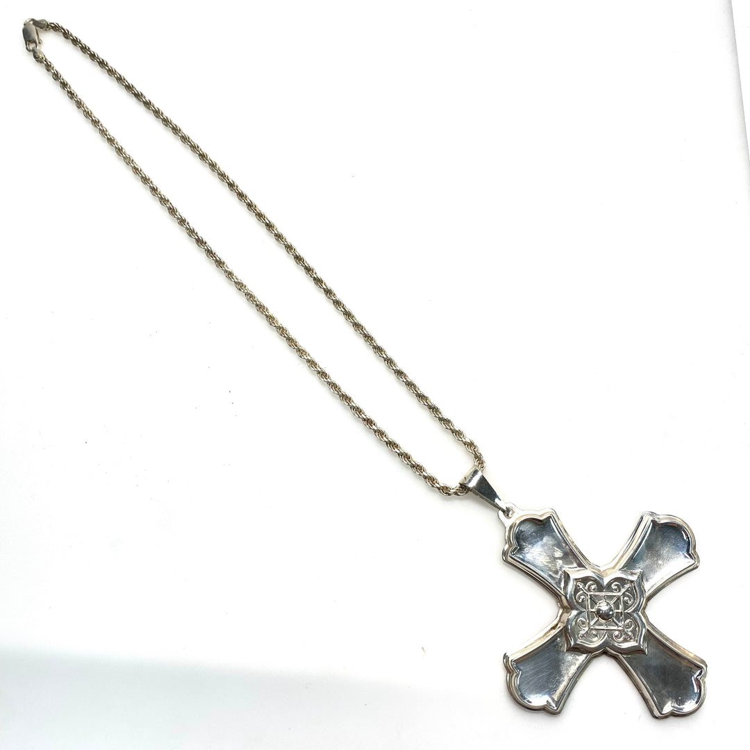 v982 Vintage Sterling Silver Christmas Cross Reed & Barton Pendant 20" Necklace
