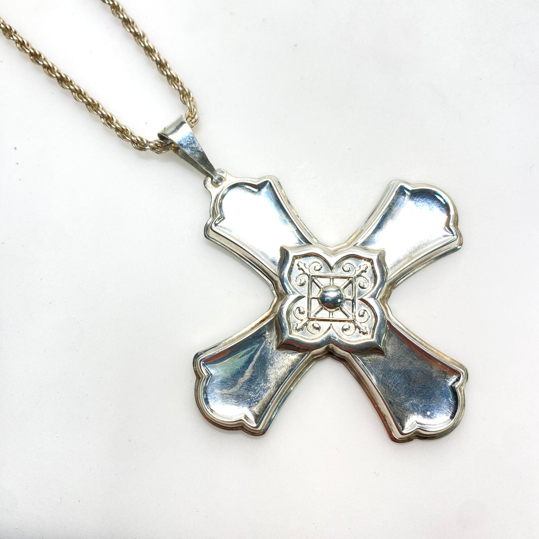 v982 Vintage Sterling Silver Christmas Cross Reed & Barton Pendant 20" Necklace