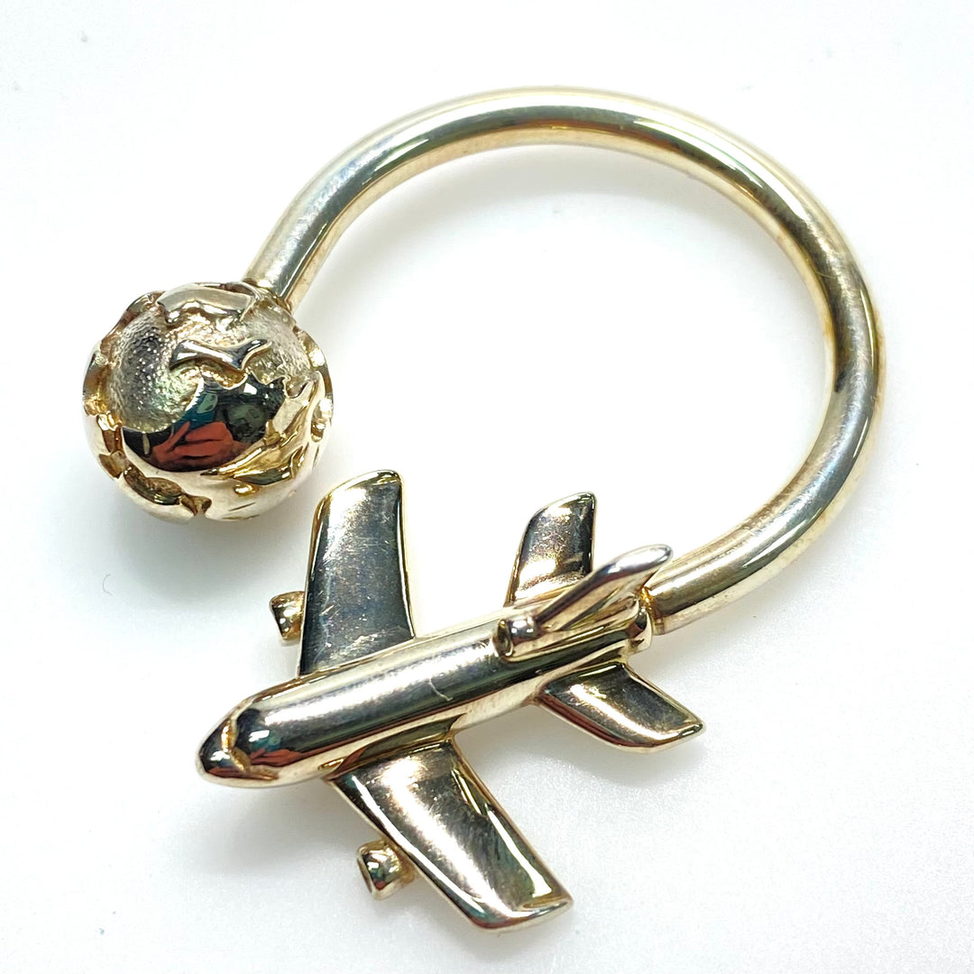 v985 Tiffany & Co. Sterling Silver 925 Keychain with Figural Airplane & Globe