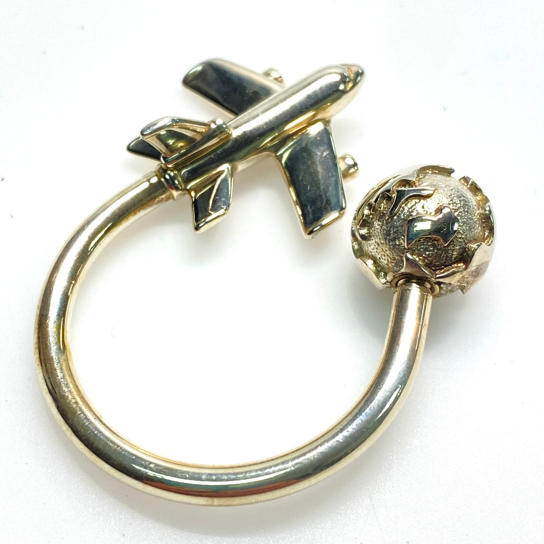 v985 Tiffany & Co. Sterling Silver 925 Keychain with Figural Airplane & Globe