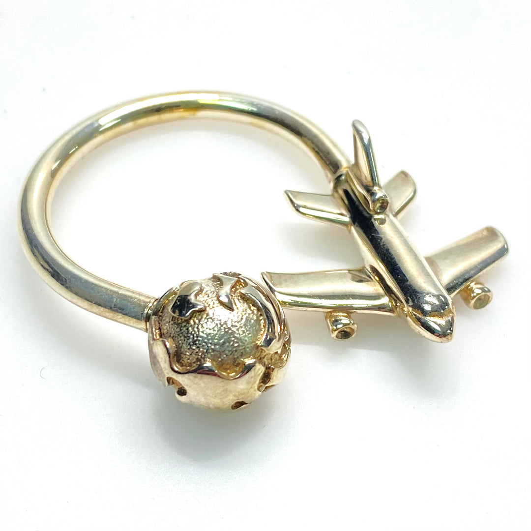 v985 Tiffany & Co. Sterling Silver 925 Keychain with Figural Airplane & Globe