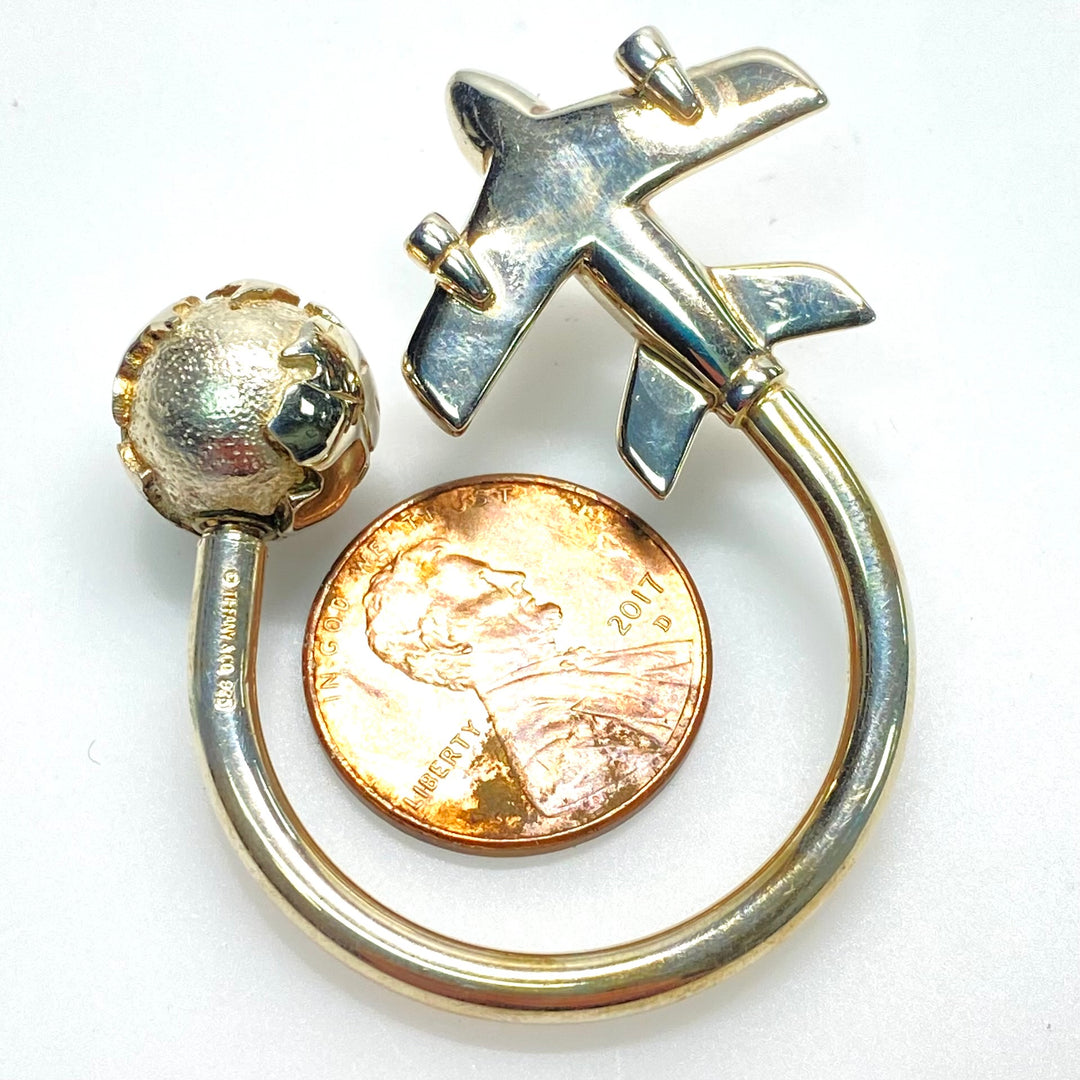 v985 Tiffany & Co. Sterling Silver 925 Keychain with Figural Airplane & Globe