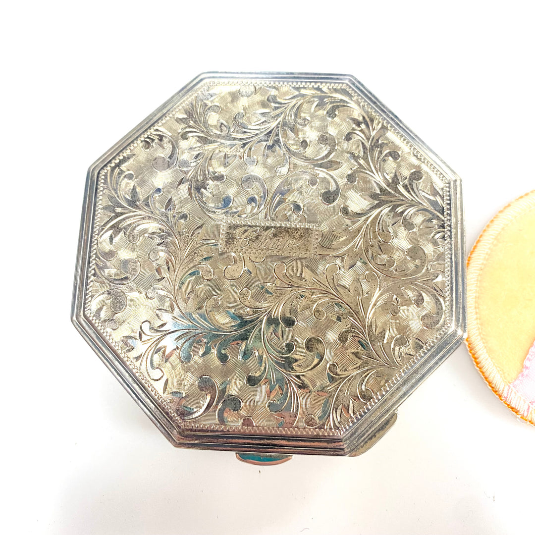 v991 Vintage 950 Silver Octagonal Powder Compact from the 1920s Art Deco Era