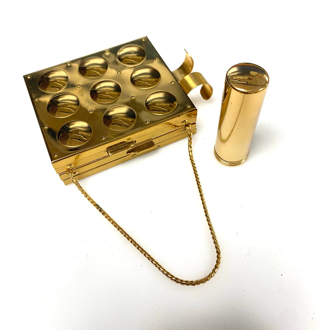v993 Vintage Gold Tone Powder Compact Clutch 1950's Design Space Age Aesthetic