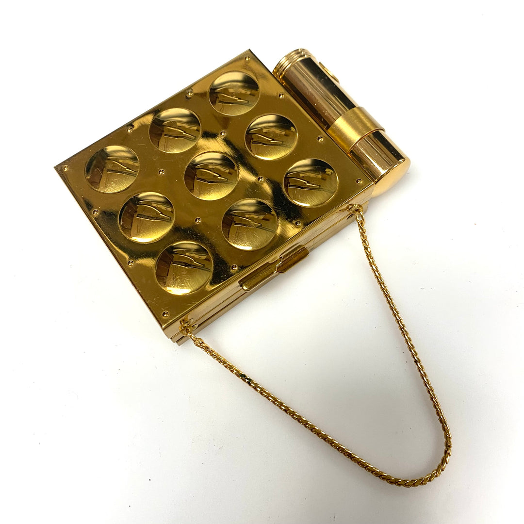 v993 Vintage Gold Tone Powder Compact Clutch 1950's Design Space Age Aesthetic