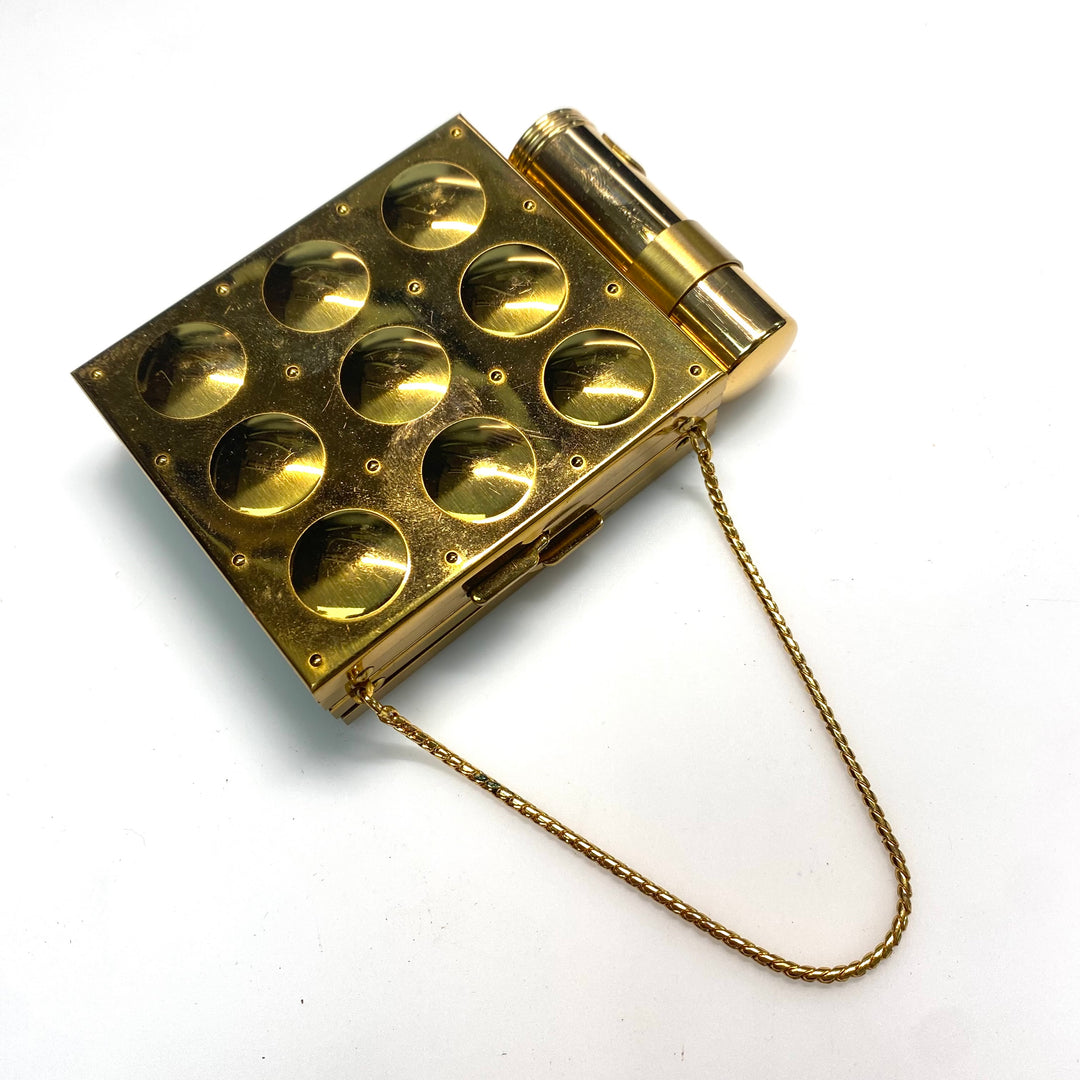 v993 Vintage Gold Tone Powder Compact Clutch 1950's Design Space Age Aesthetic