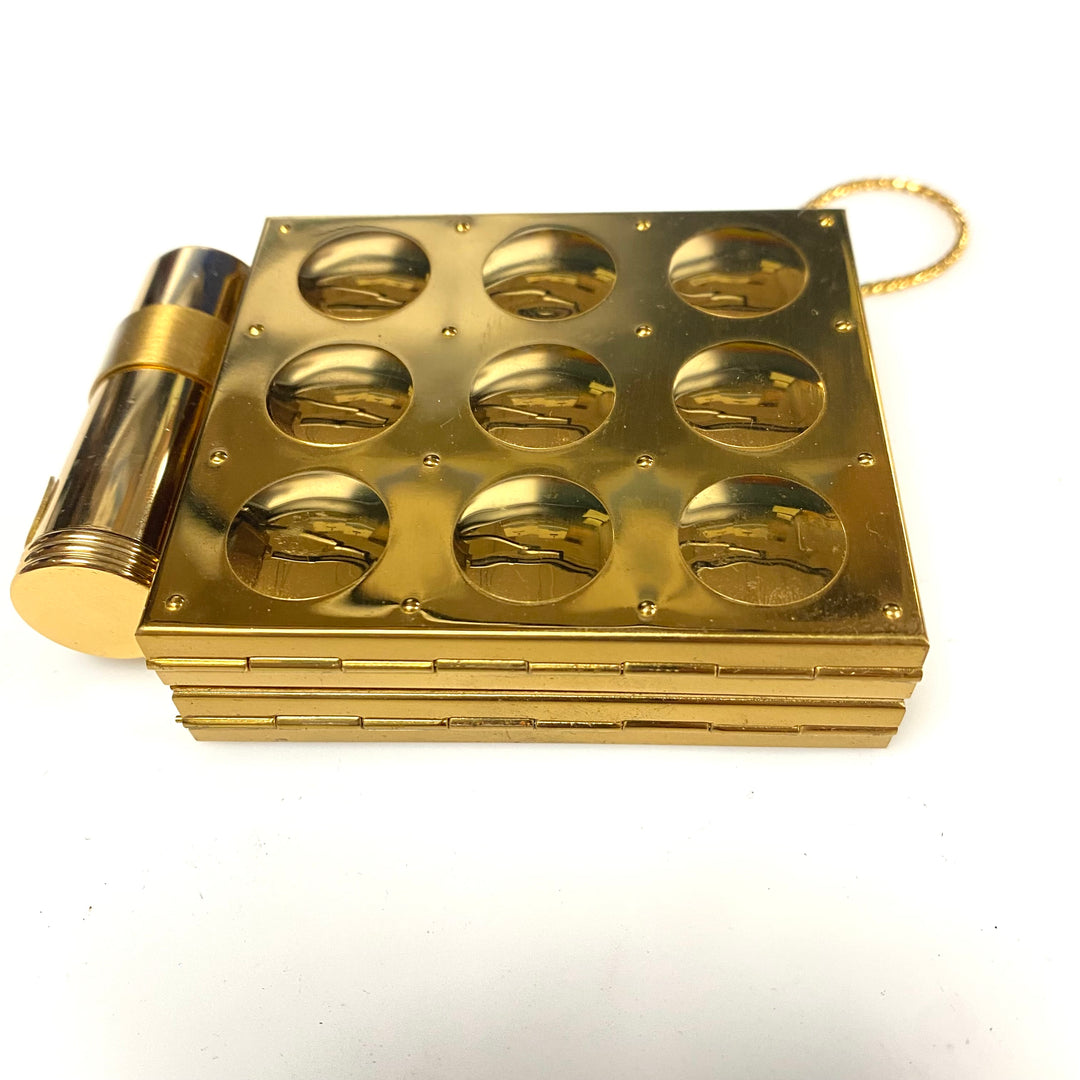 v993 Vintage Gold Tone Powder Compact Clutch 1950's Design Space Age Aesthetic