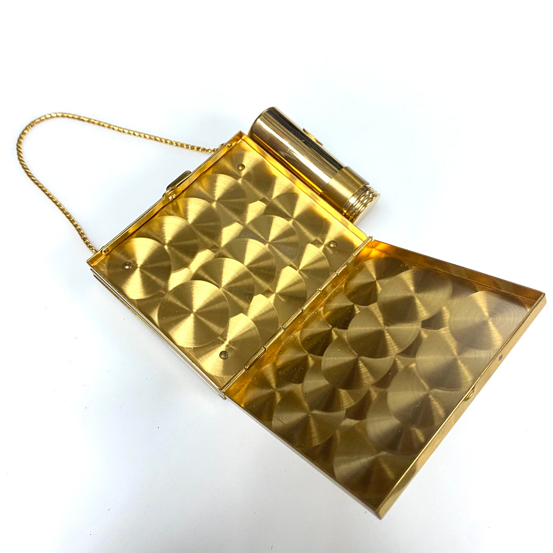 v993 Vintage Gold Tone Powder Compact Clutch 1950's Design Space Age Aesthetic