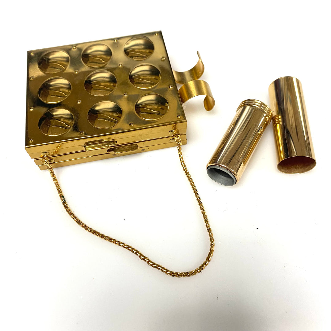 v993 Vintage Gold Tone Powder Compact Clutch 1950's Design Space Age Aesthetic