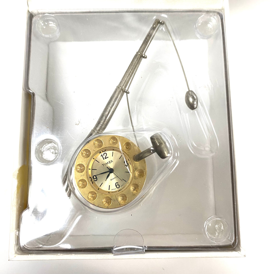 v995 Timex Collectible Mini-Clock Designed in the shape of a Fishing Rod & Reel