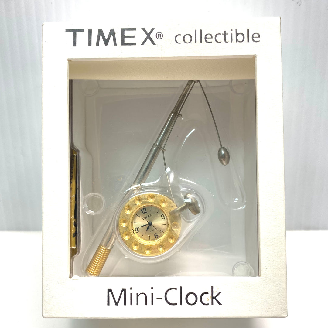 v995 Timex Collectible Mini-Clock Designed in the shape of a Fishing Rod & Reel