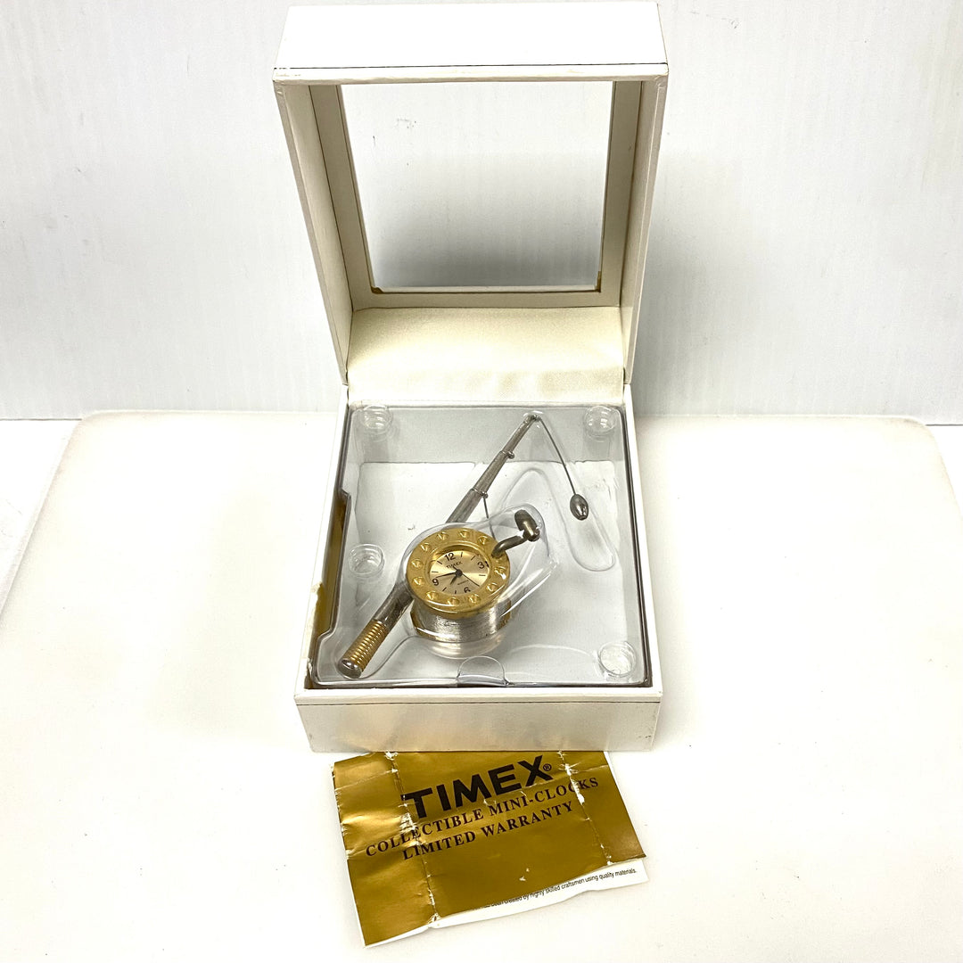 v995 Timex Collectible Mini-Clock Designed in the shape of a Fishing Rod & Reel