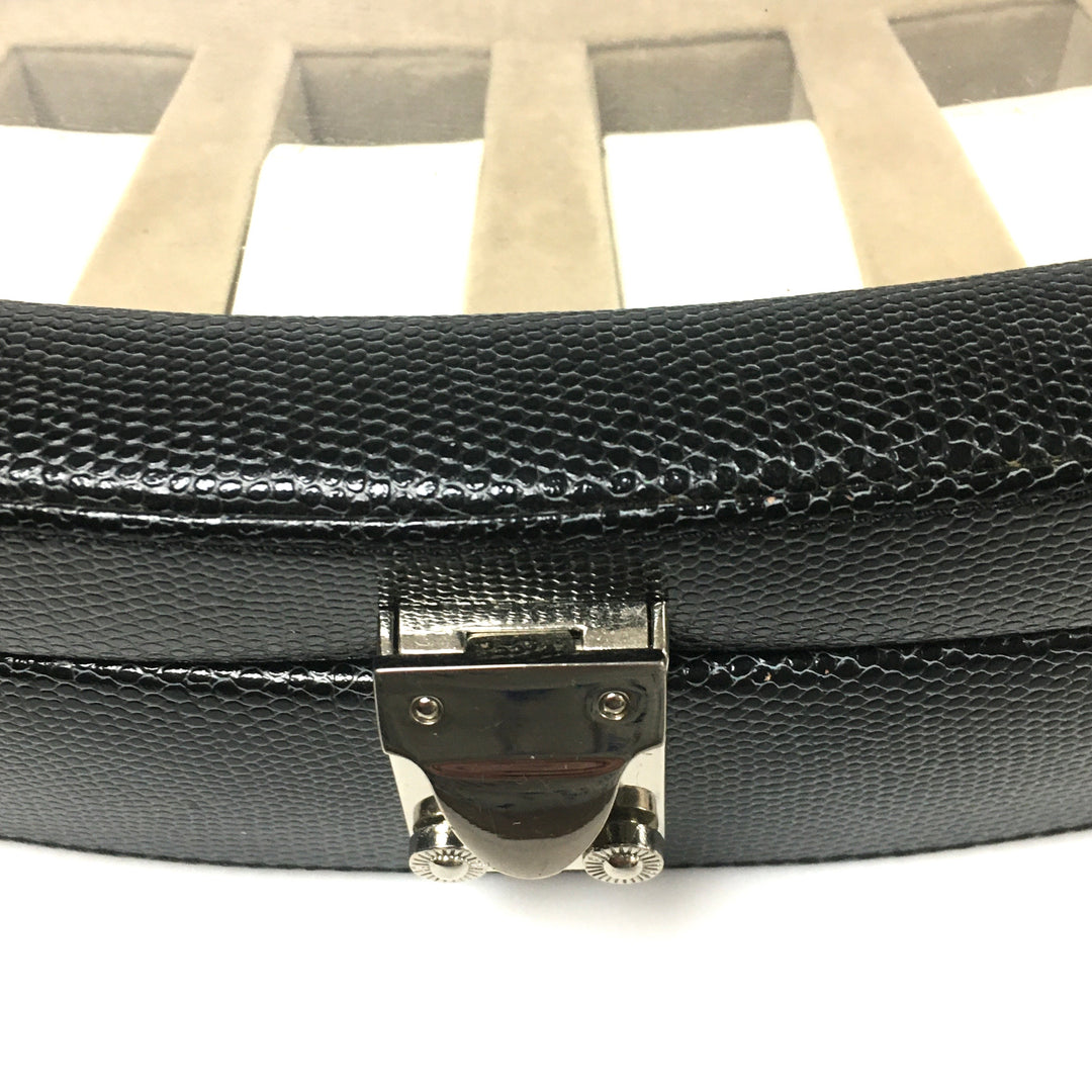 v996 Black Leather 6 Watch Display Storage Case with Clear Top and Locking Clasp